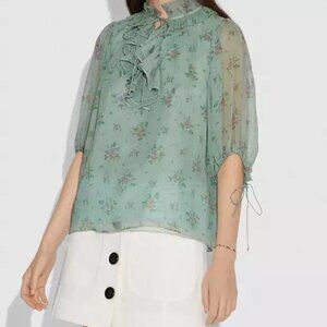 Coach PRAIRIE BOUQUET PRINT TOP 100% silk blouse